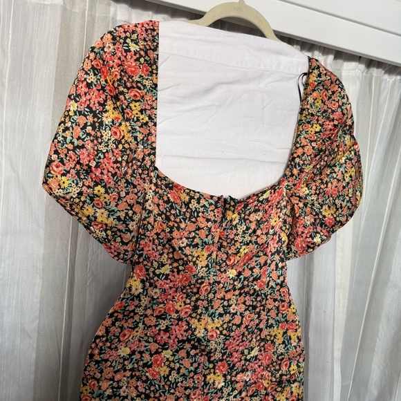 Topshop Satin Floral Sweetheart Midi Dress Black Multi US 10 - Picture 6 of 11